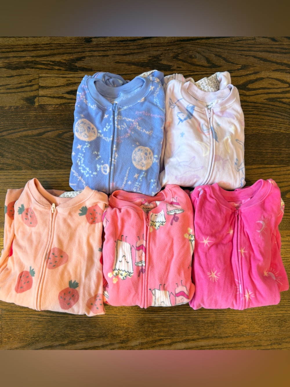 NWOT!! LOT of 5 Old Navy Girls FLEECE zip up footie pajamas